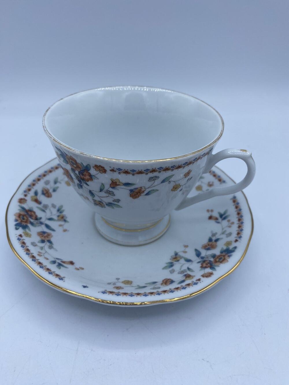 VTG 1970s Yong Sheng Porcelain Company’s Orange Blue Porcelain Cup & Saucer Set